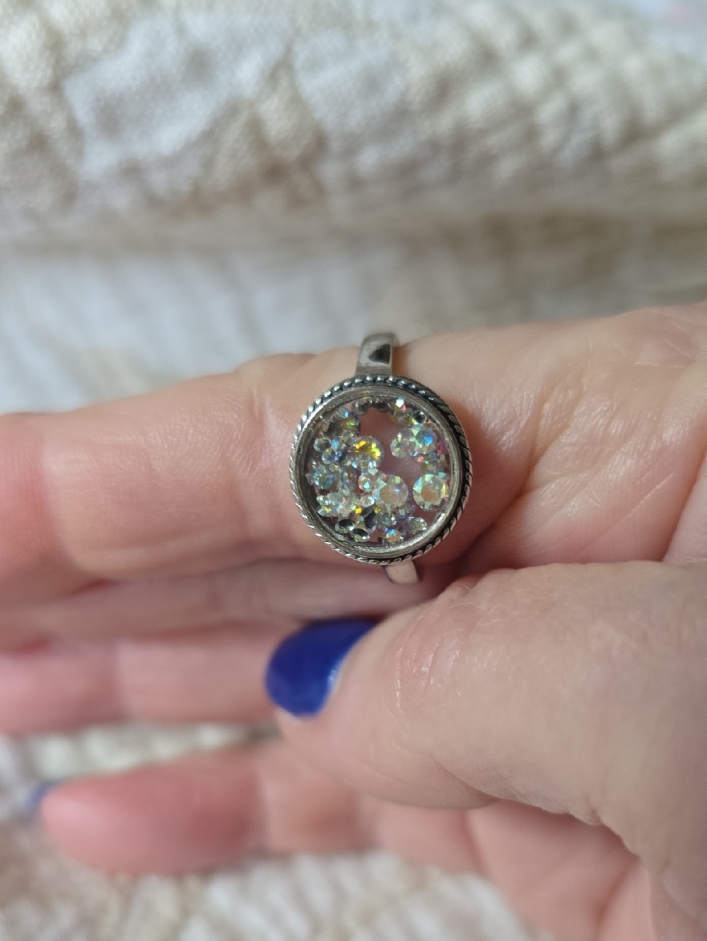 Sterling   Silver  Aurora Crystal Floating Disc Ring - Unbranded